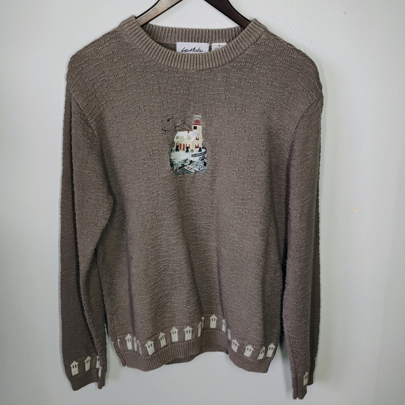 Vintage Le Moda Maine Lighthouse Embroidered Sweater Medium Fisherman Grandma - Picture 12 of 12